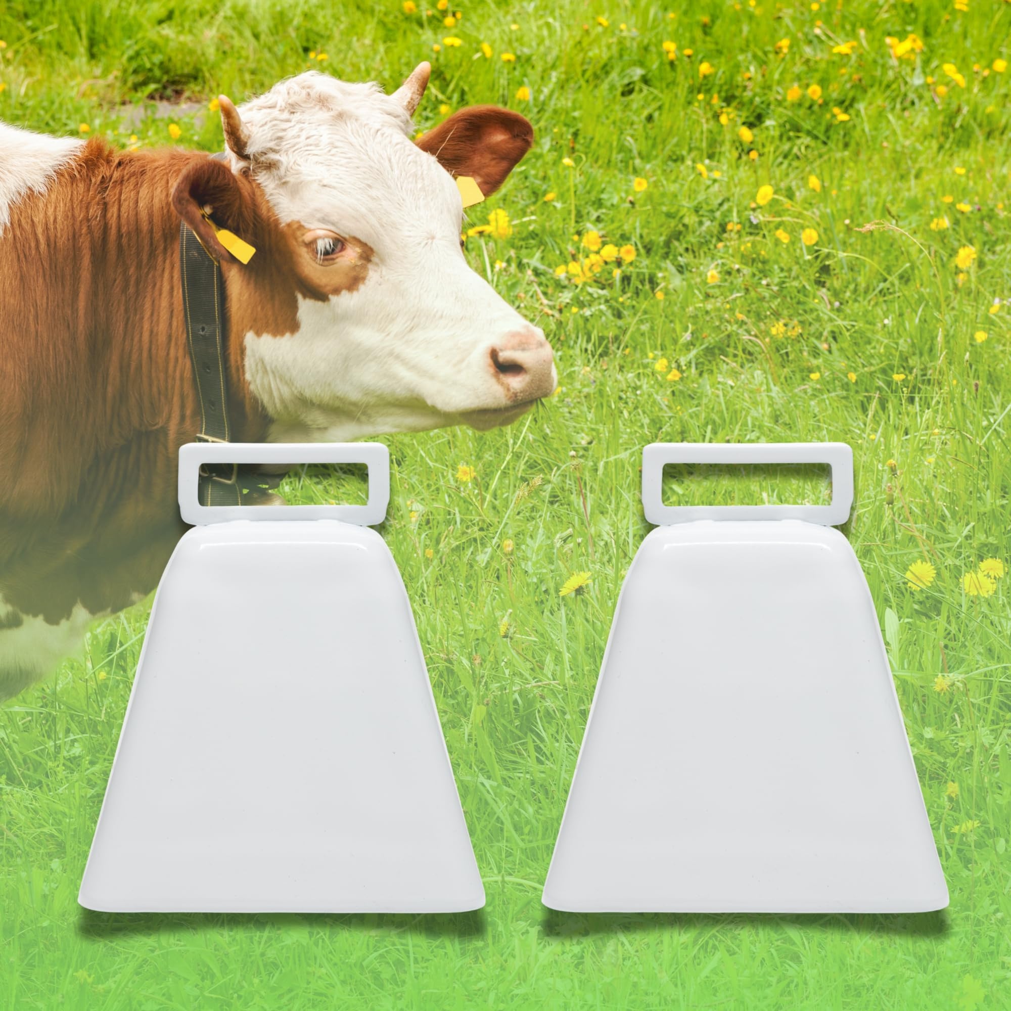 Bevin Bells Long Distance Cow Bells 10LD (White) | Christmas Bells | Made from Steel | Loud Noise Makers | w/White Strap Around The Handle | Easier to Hold | Made in CT, USA