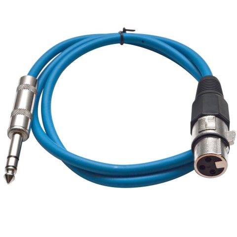 Seismic Audio – SATRXL-F2 – Blue 2′ XLR Female to 1/4″ TRS Patch Cable