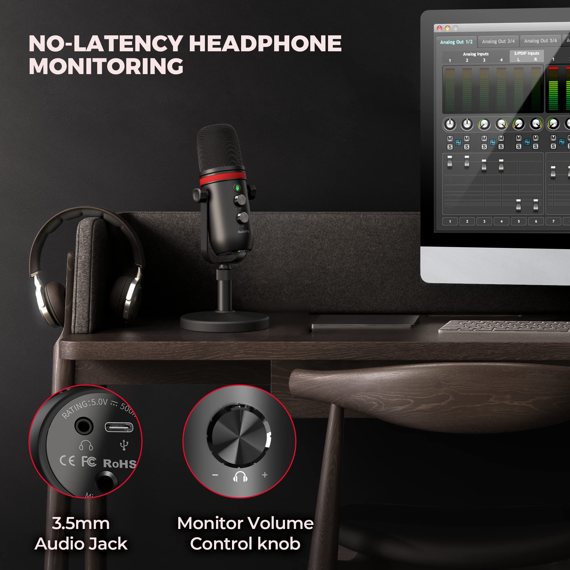 AUDIOPRO USB Microphone, Computer Condenser Gaming Mic for PC/Laptop/PS4/5.