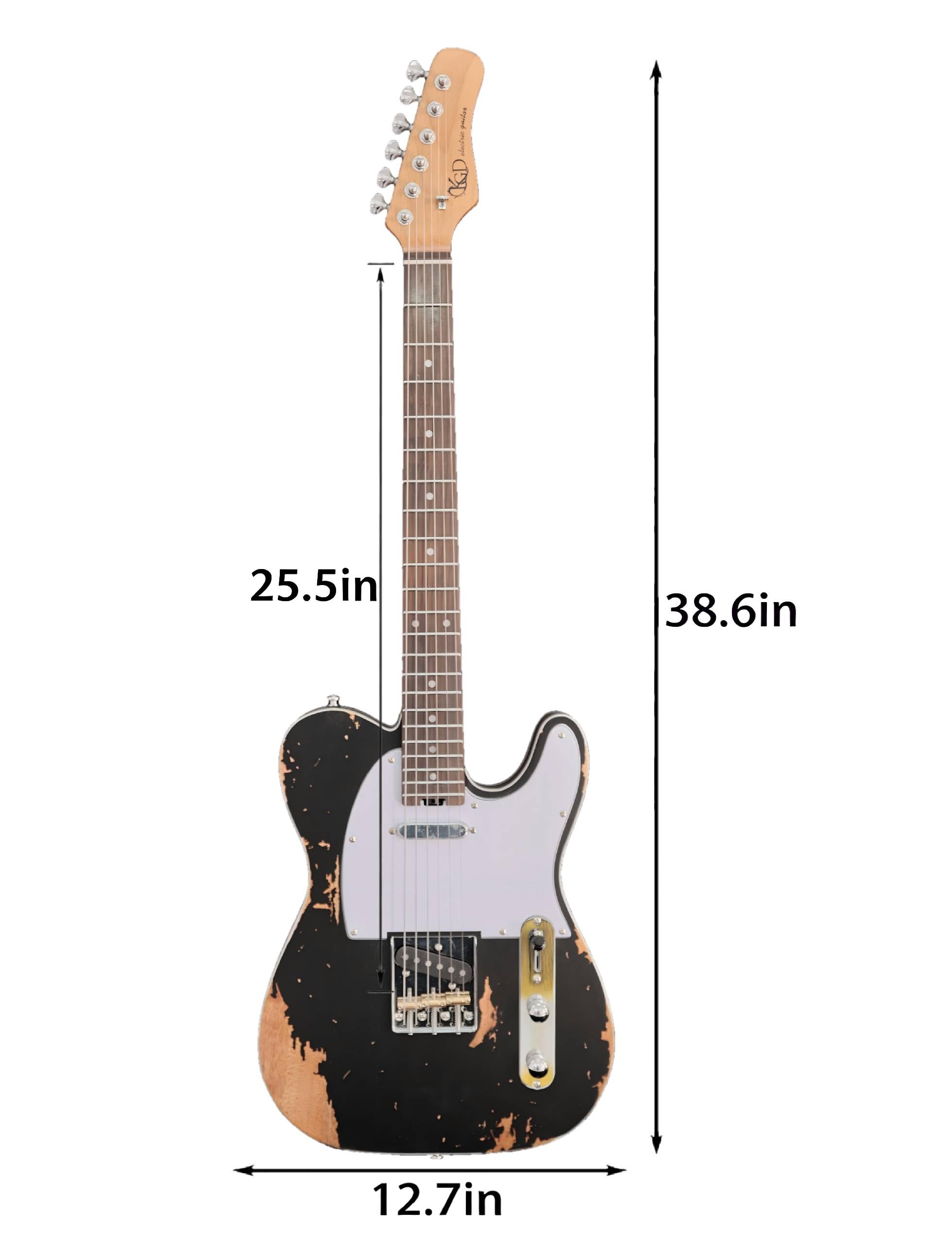 KGD Relic electric guitar mahogany body carbonized maple neck rosewood fretboard 6-string solidbody electric guitar S-S pickupsbrass barrel saddle bridge (Black)