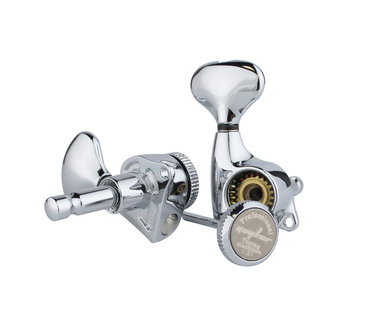 Guyker Guitar Locking Tuners (3L + 3R) – 1:21 Lock String Tuning Key Pegs Machine Head Set Replacement for ST TL SG LP Style Electric, Folk or Acoustic Guitars – Chrome