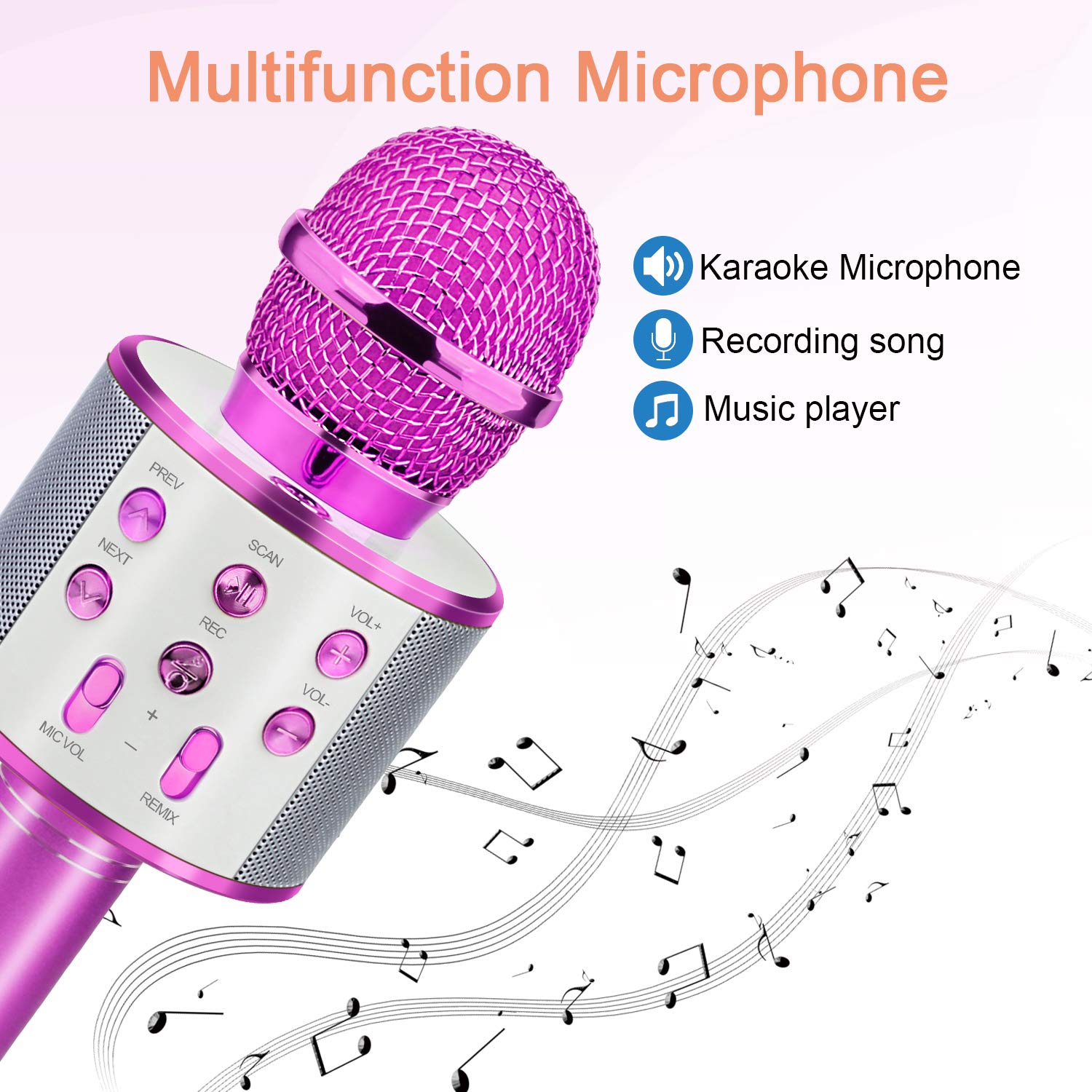 Viposoon Popular Toys for 4-12 Year Old Girls, Wireless Bluetooth Microphone for Kids Music Toy for 5-11 Year Old Kids Girl Party Gift Age 4-12 Girl