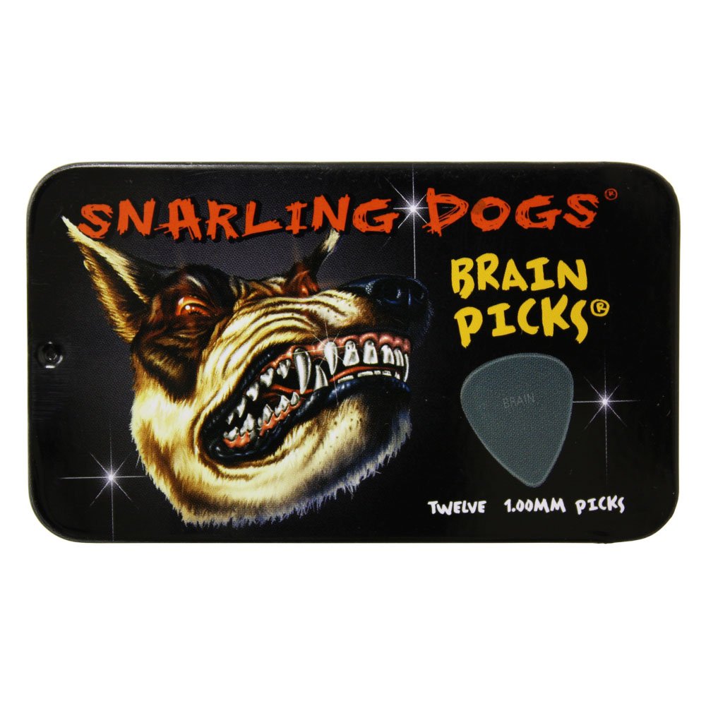 D’Andrea Snarling Dog Brain Nylon Guitar Picks 12 Pack with Tin Box (Grey, 1.00mm)
