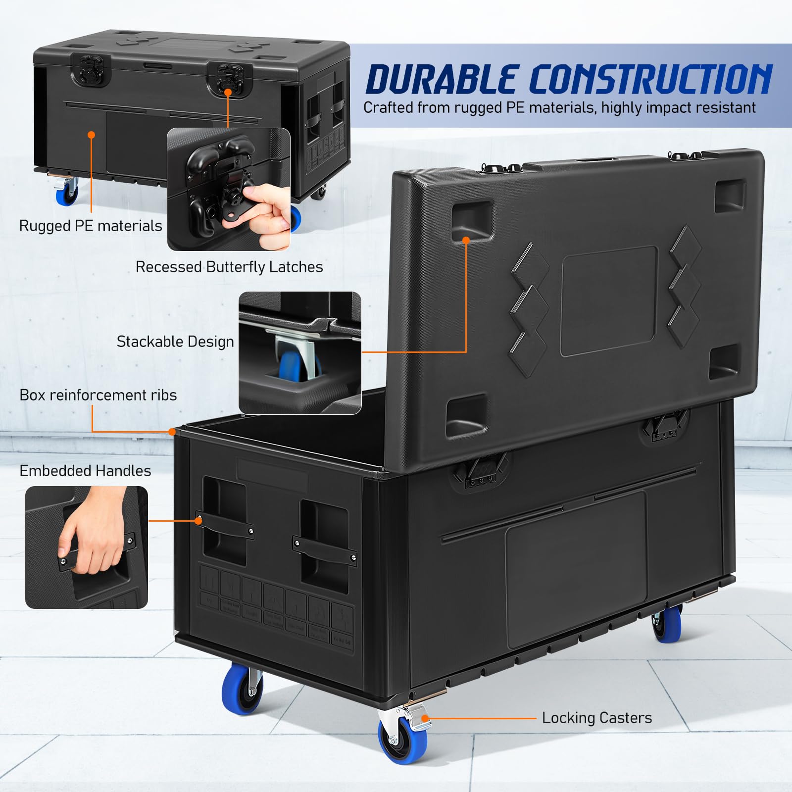 3 PACK Rolling Road Case with Heavy Duty Silent Wheels