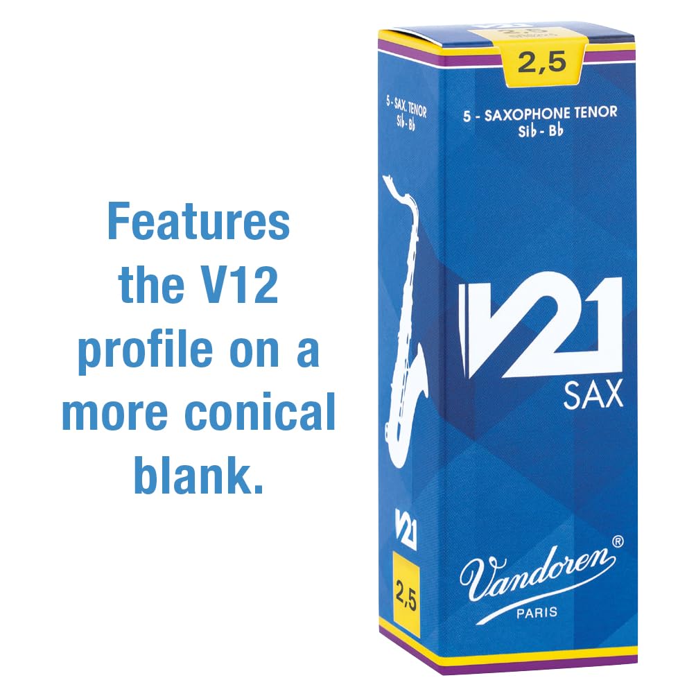 Vandoren SR8225 Tenor Saxophone V21 Reeds Strength 2.5; Box of 5