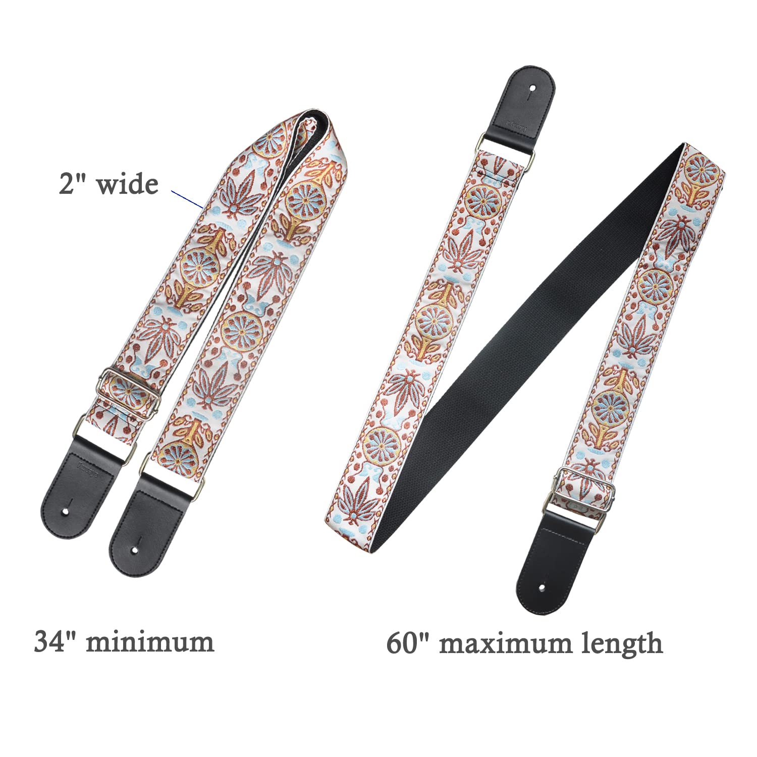 Farcaya Guitar Strap Acoustic Electric Bass Guitar Strap Jacquard Weave Cotton Adjustable Guitar Shoulder Strap with 2Strap Locks + 3Picks+ Headstock Strap Button (Brown Orange)