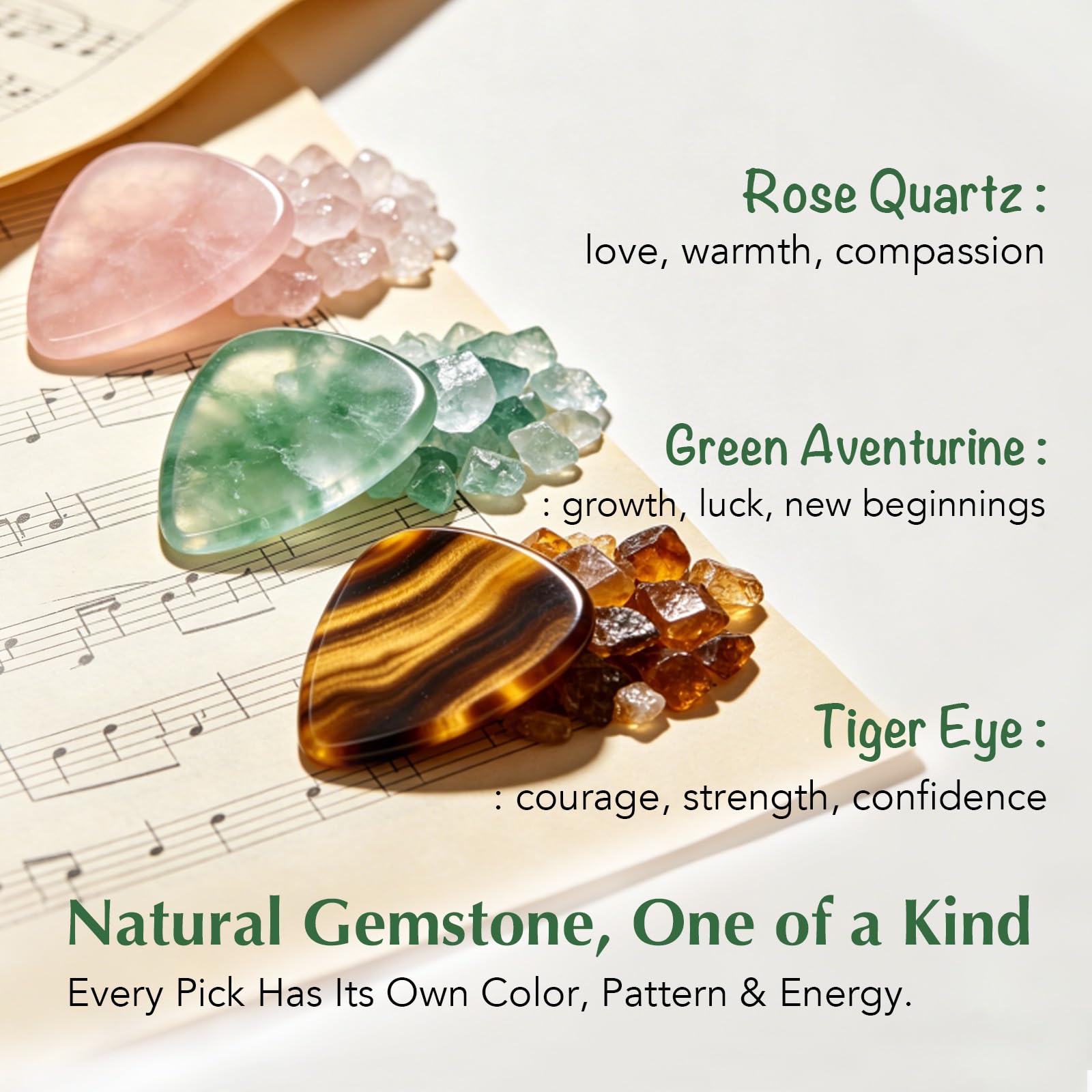 Gemstone Guitar Pick for Acoustic Guitar, Natural Crystal Pick Gift for Musicians, Handmade Plectrum for Practice, Recital, Stage Performance, Graduation, Encouragement, Fresh Start (Green Aventurine)