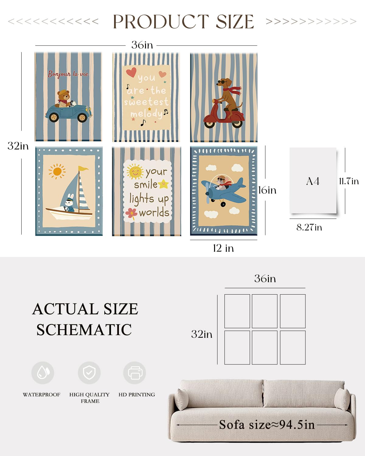 ARPEOTCY Acoustic Art Wall Panels for Nursery, Soundproof Sound Absorbing, Nursery, Kids room, bedroom, 36x32in, Inspirational Watercolor Wall Art, Rainbows religion, Recording Studio, 6pcs