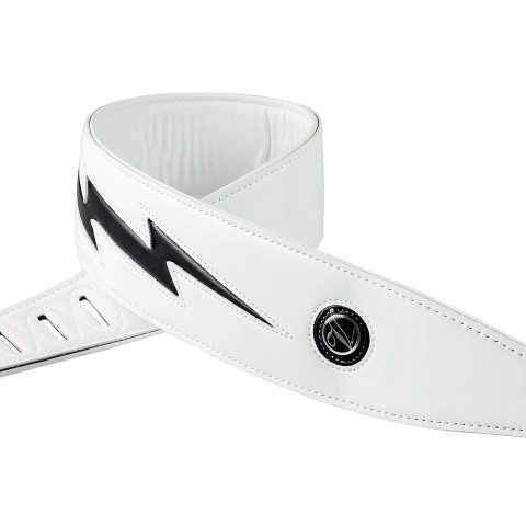 adiya Guitar Strap with Lightning Bolt for Electric Guitars/Bass, Leather Adjustable Length,Black/White/Red Available (White body black lightning)