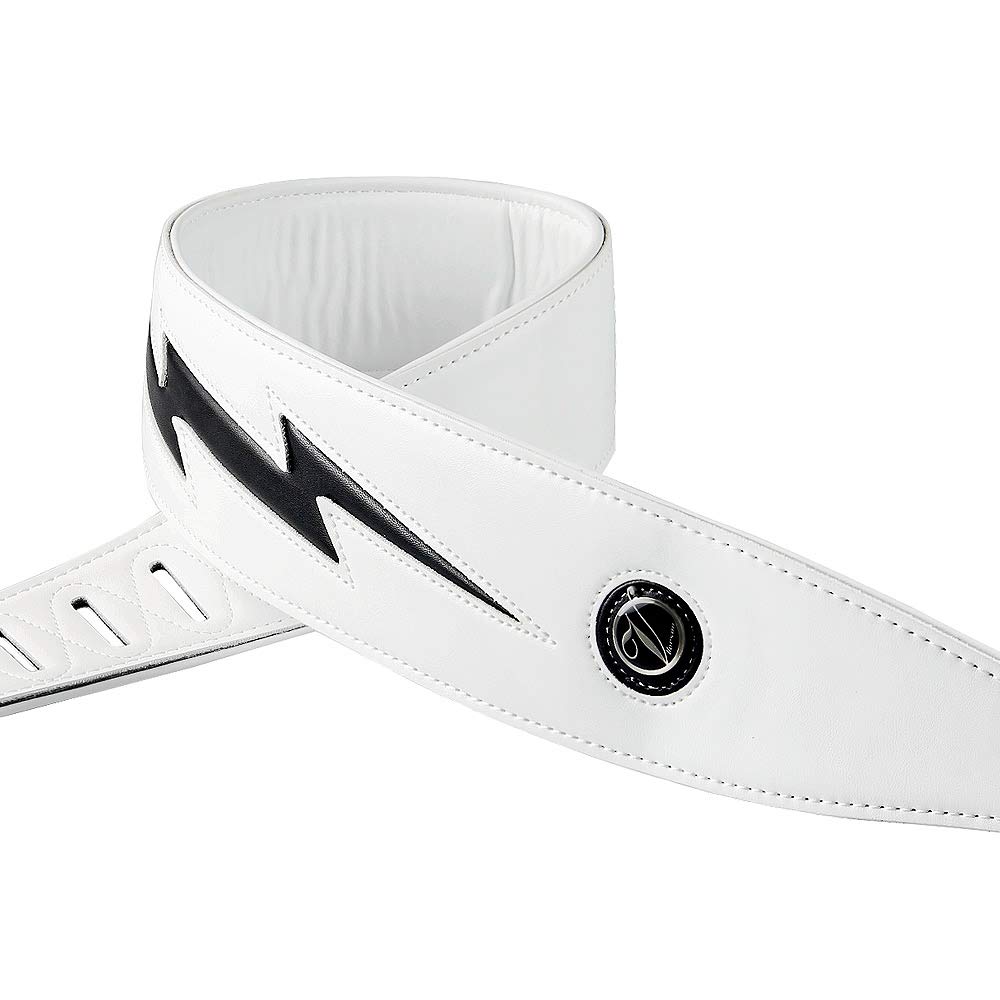 adiya Guitar Strap with Lightning Bolt for Electric Guitars/Bass, Leather Adjustable Length,Black/White/Red Available (White body black lightning)