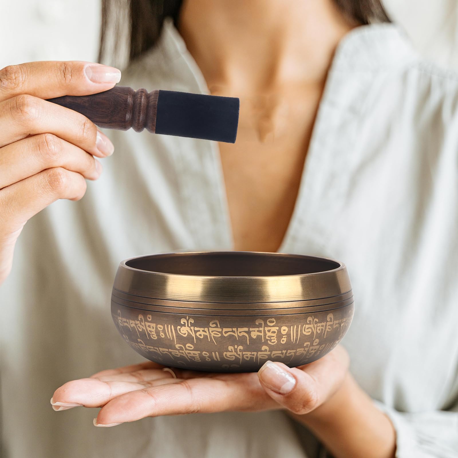 Kmise Tibetan Singing Bowls Set- Handmade in Nepal Meditation Sound Bowls for Yoga, Meditation, Mindfulness, Healing and Chakra Balancing, Stress Relief (5’,Ganesha)