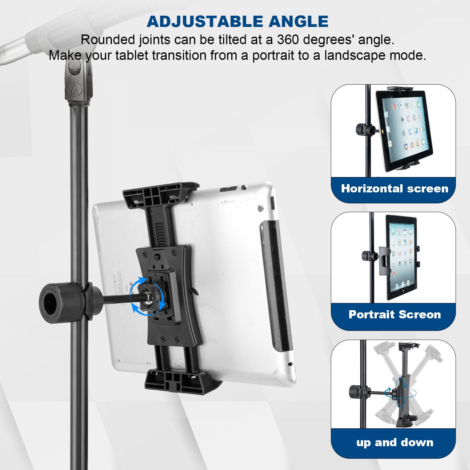 koolehaoda Tablet Mount Holder for Mic Stand, Adjustable 4.7″-12.9″