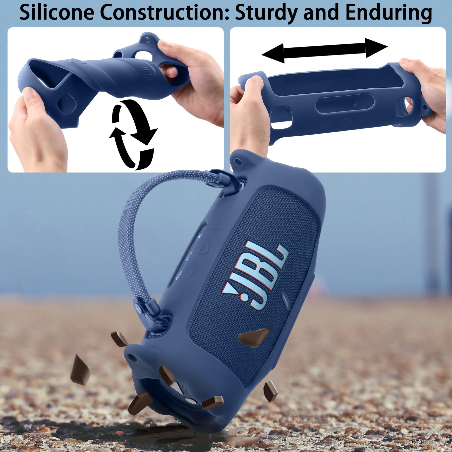 khanka Silicone Case for JBL Charge 6 Waterproof Speaker+Shoulder,Blue