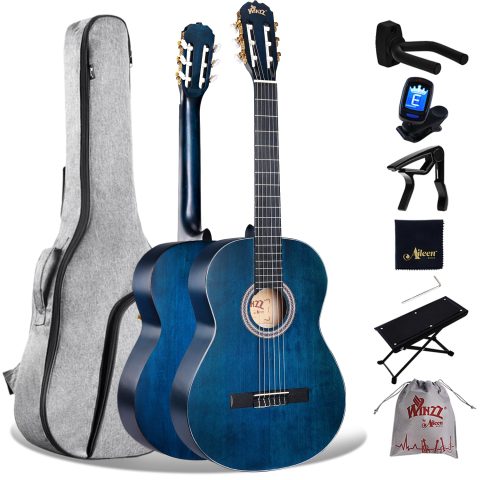Winzz Classical Guitar 4/4 Adult Classical Guitar for Beginners 39 Inches (vintage blue)