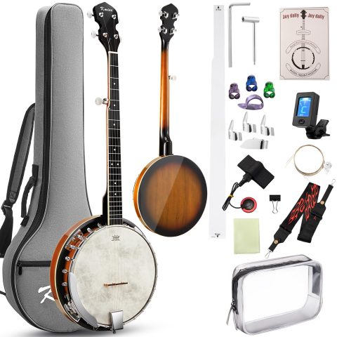 Banjo, Kmise 5 String Beginner Banjo 38 inch Full Size with Remo Head Closed Back with Removable Resonator, Tuner, Strings, Finger Picks, Strap, Bag, Accessories Set Gift Choice for Adults Beginner