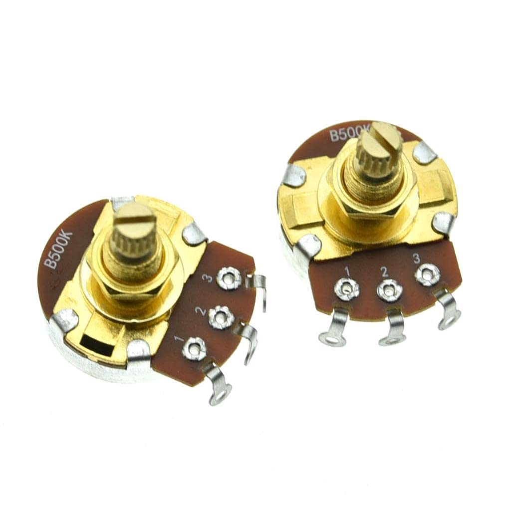 KAISH Pack of 2 Full Size Metric Guitar Bass Pots with 18mm Brass Shaft Linear Taper Potentiometers B500K