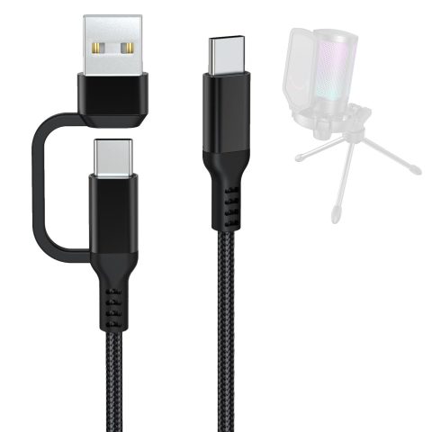 USB A/C to Type C Microphone Cable Cord Compatible with Fifine AmpliGame A6V/ A6T/ AM8/ K688/ A8, HyperX SoloCast, QuadCast 2/S/2 S, Logitech G Yeti GX, TONOR TC30, Elgato Wave 3, Wave Neo Mic (6.6FT)