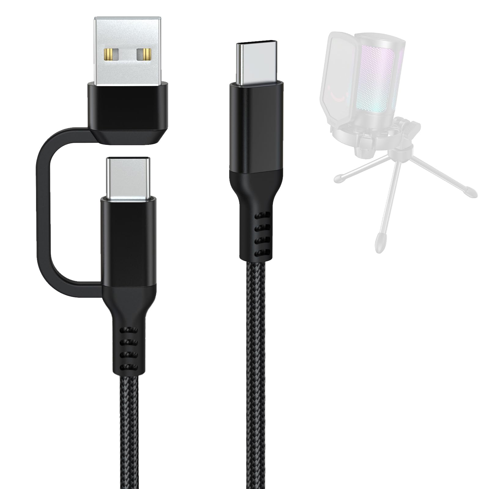 USB A/C to Type C Microphone Cable Cord Compatible with Fifine AmpliGame A6V/ A6T/ AM8/ K688/ A8, HyperX SoloCast, QuadCast 2/S/2 S, Logitech G Yeti GX, TONOR TC30, Elgato Wave 3, Wave Neo Mic (6.6FT)