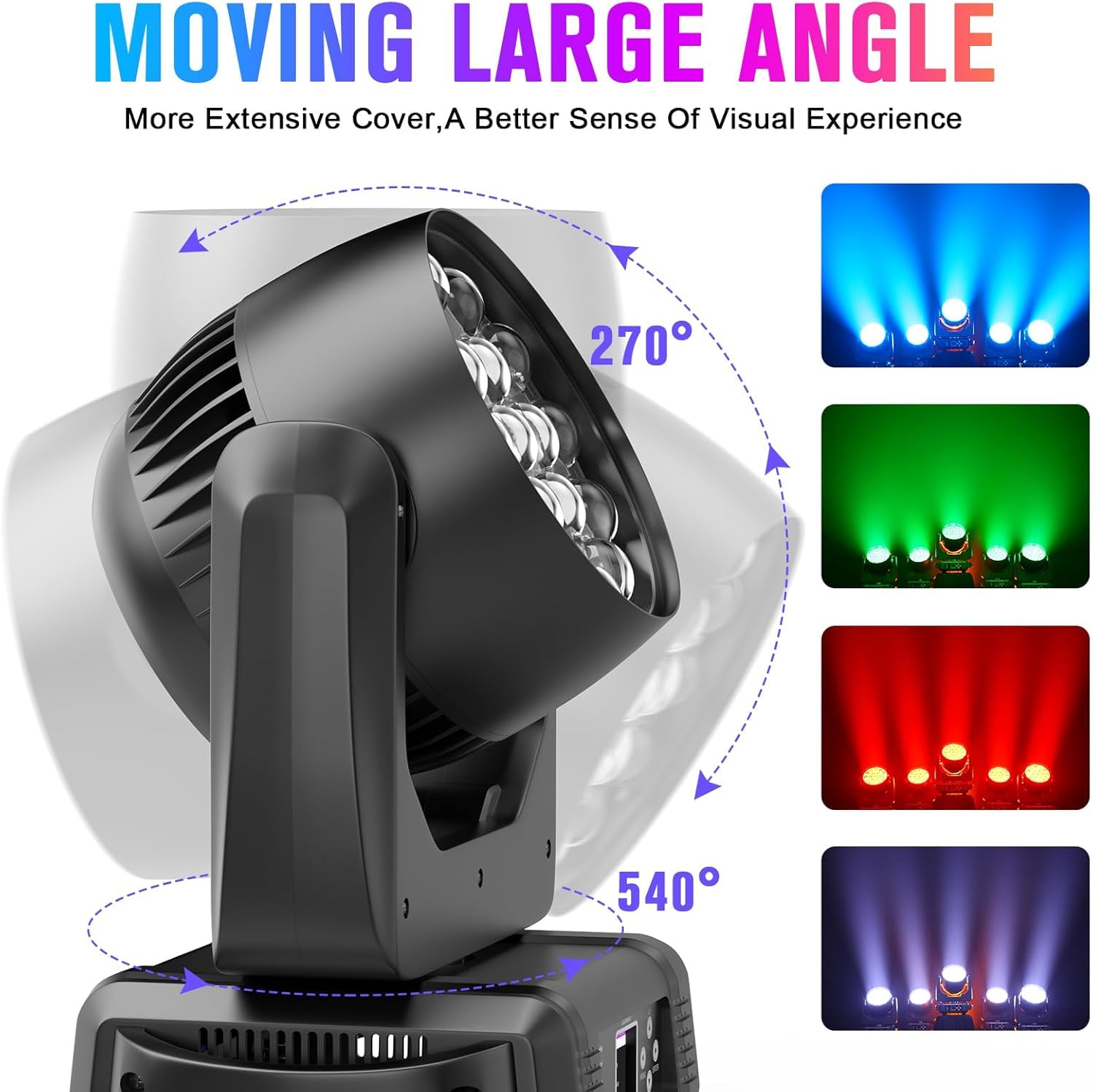 Moving Head DJ Lights, 19x18W DJ Stage Lighting with 4-in-1 RGBW, Professional Auto, DMX512,Sound Activated and Self-propelled Control DJ Lights for Music Party Disco Wedding