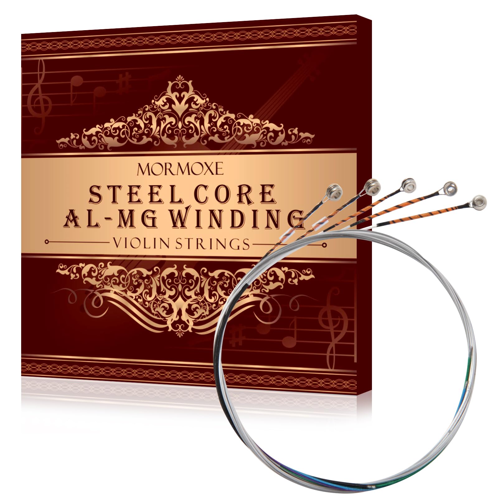 MorMoxe Violin String – Violin Strings 3/4 Full Set (G-D-A-E-E’) – Steel Core for Superior Performance – Al-Mg Winding for Enhanced Sound – Violin Accessories