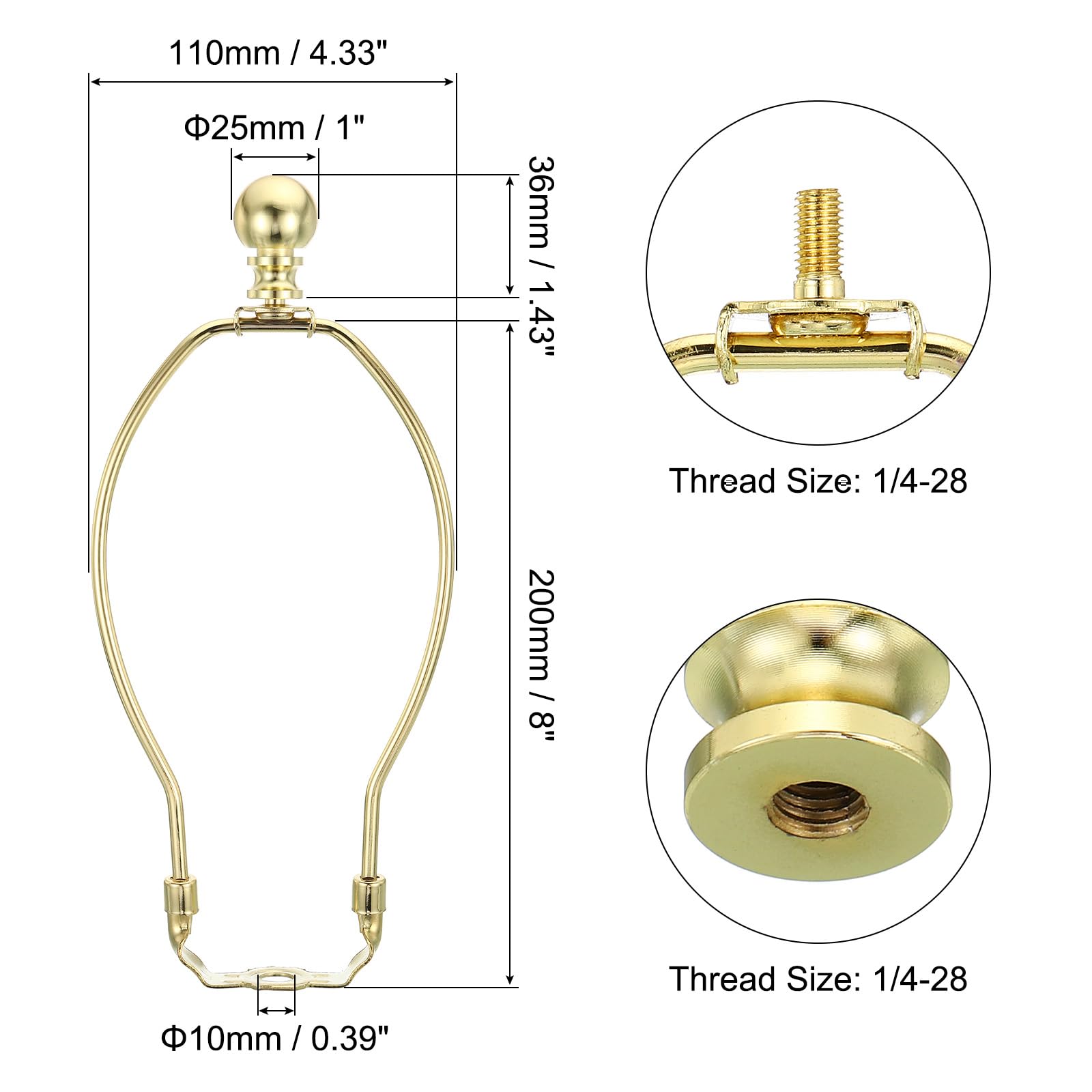 PATIKIL 8 Inch Lamp Harp Kit with Finial, 1 Set Gold Bracket Holder