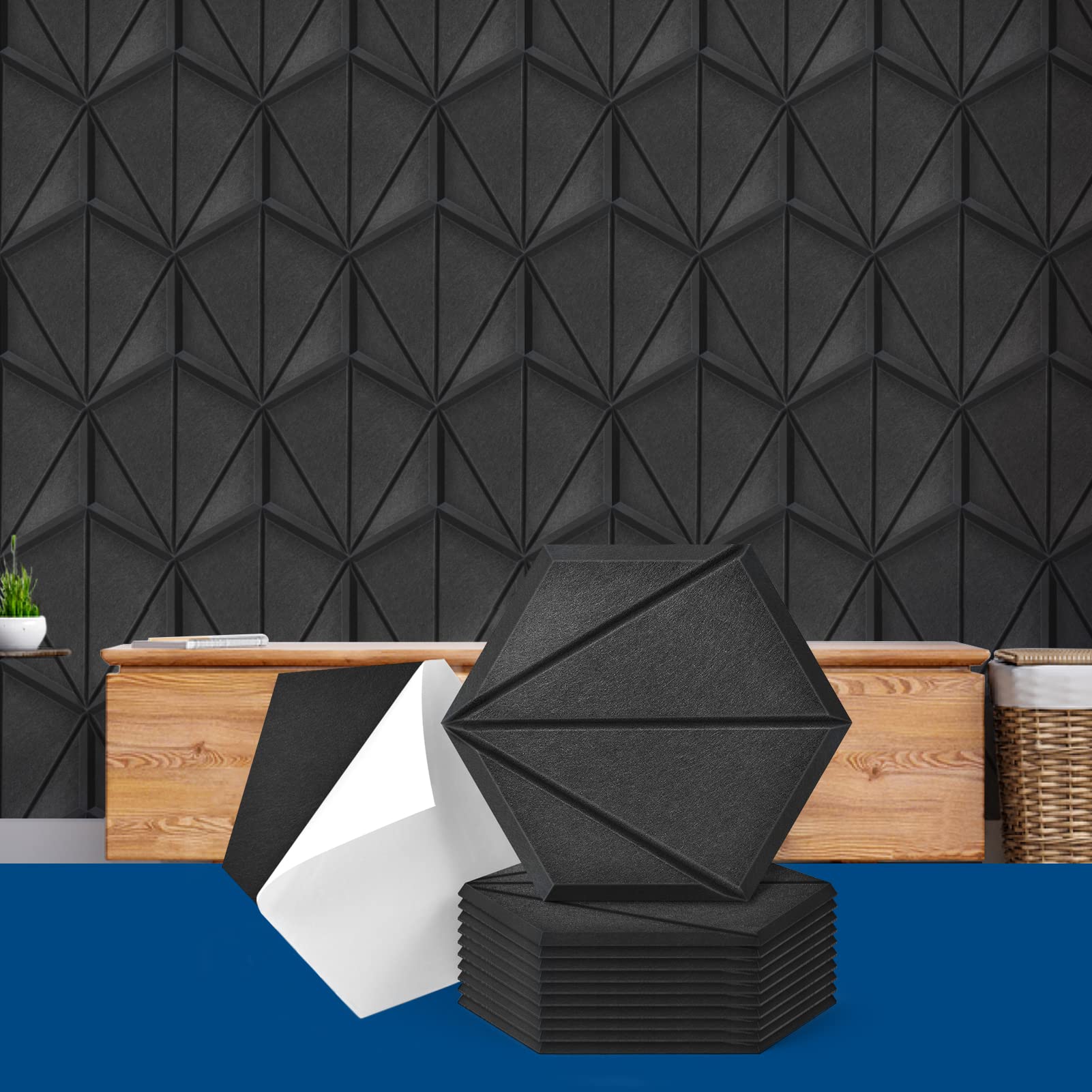 Art3dwallpanels Self Adhesive Acoustic Panels, 12 Pack, 14″ X 12″ X 0.4″