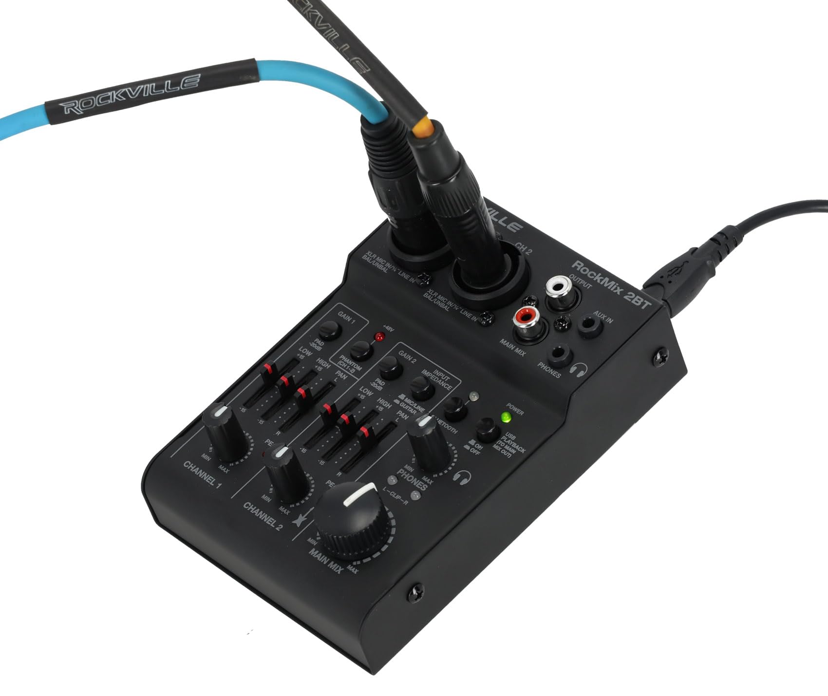 Rockville RockMix 2BT 2-Channel USB Interface Mixer with Bluetooth, Podcast