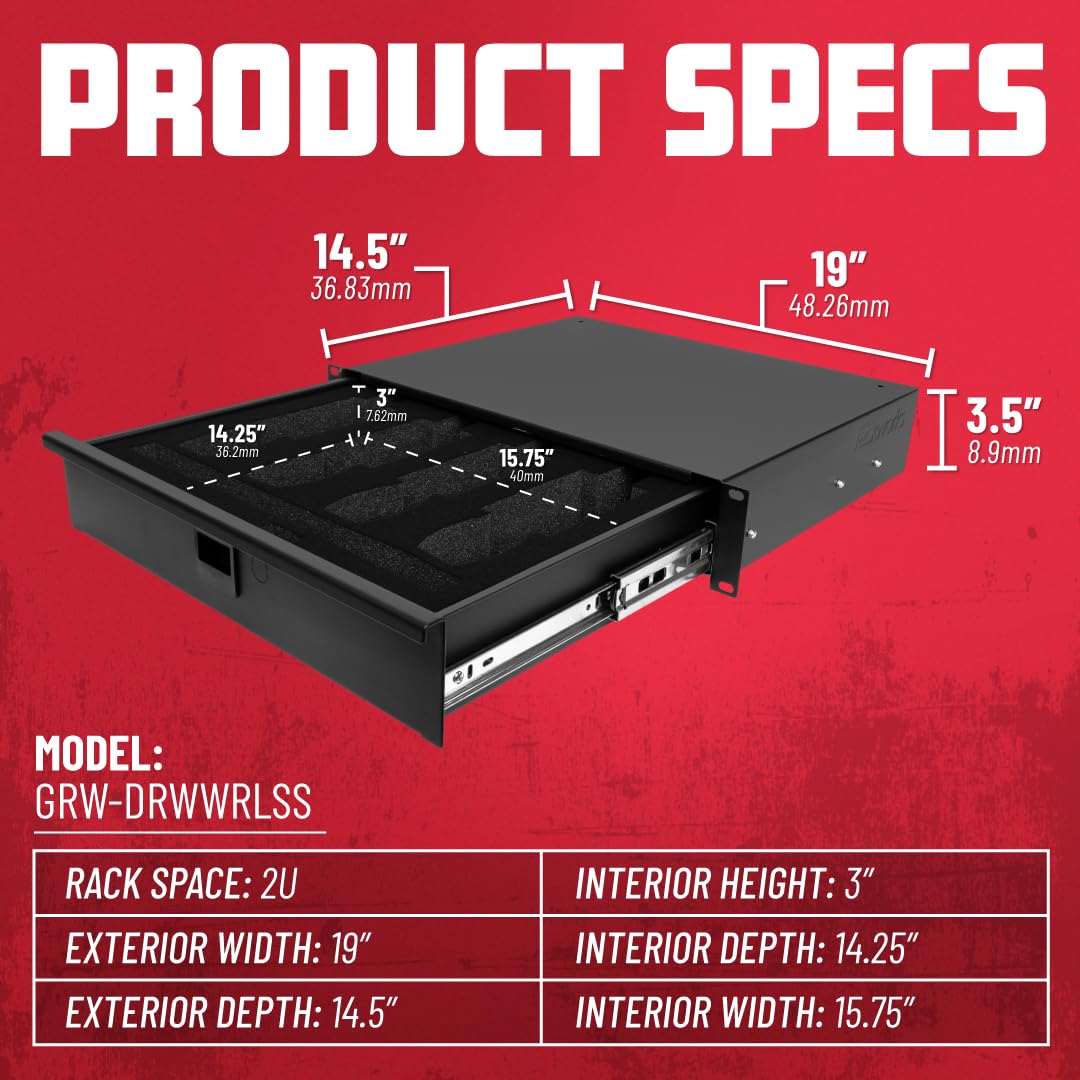 Gator GRW-DRWWRLSS Rackworks Wireless Microphone Rack Mount Drawer – Fits 4 Wireless Microphones and Body Packs, 2U Design ()