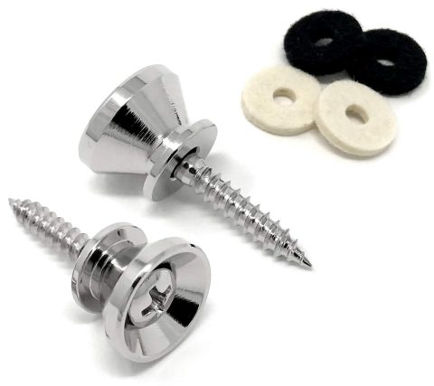 Vintage Forge Guitar Strap Buttons Chrome for Fender Guitar and Bass (2) with Screws and Felt Washers SB50-CHR