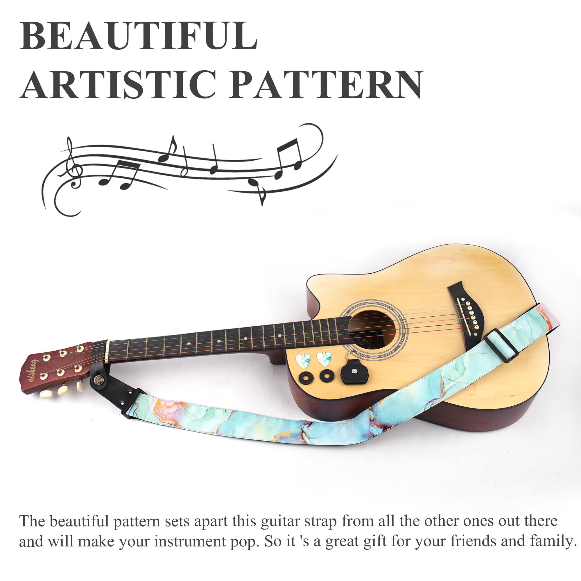 LIZIMANDU Adjustable Guitar Strap Includes 2 Strap Locks & 4 Matching Picks.Leather ends Guitar Shoulder Strap Suitable for,Gift for Guitarist(1-Splash Ink)