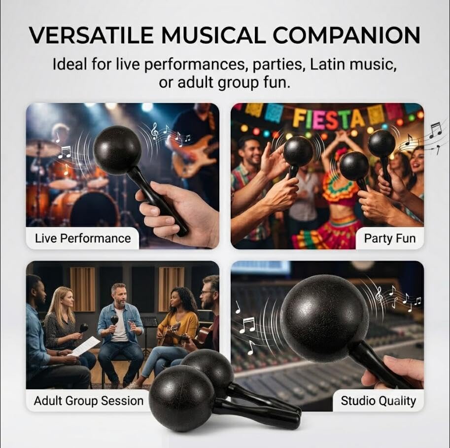 HILAZA Extra Loud Maracas, 8 Inch, Set of 2, Black