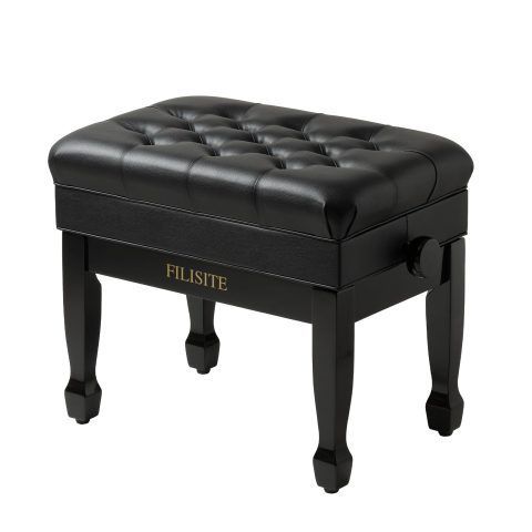 FILISITE Adjustable Height Piano Bench with Storage, Heavy Duty Solid Wood Piano Stool Keyboard Bench with PU Leather Padded Cushion(Black)