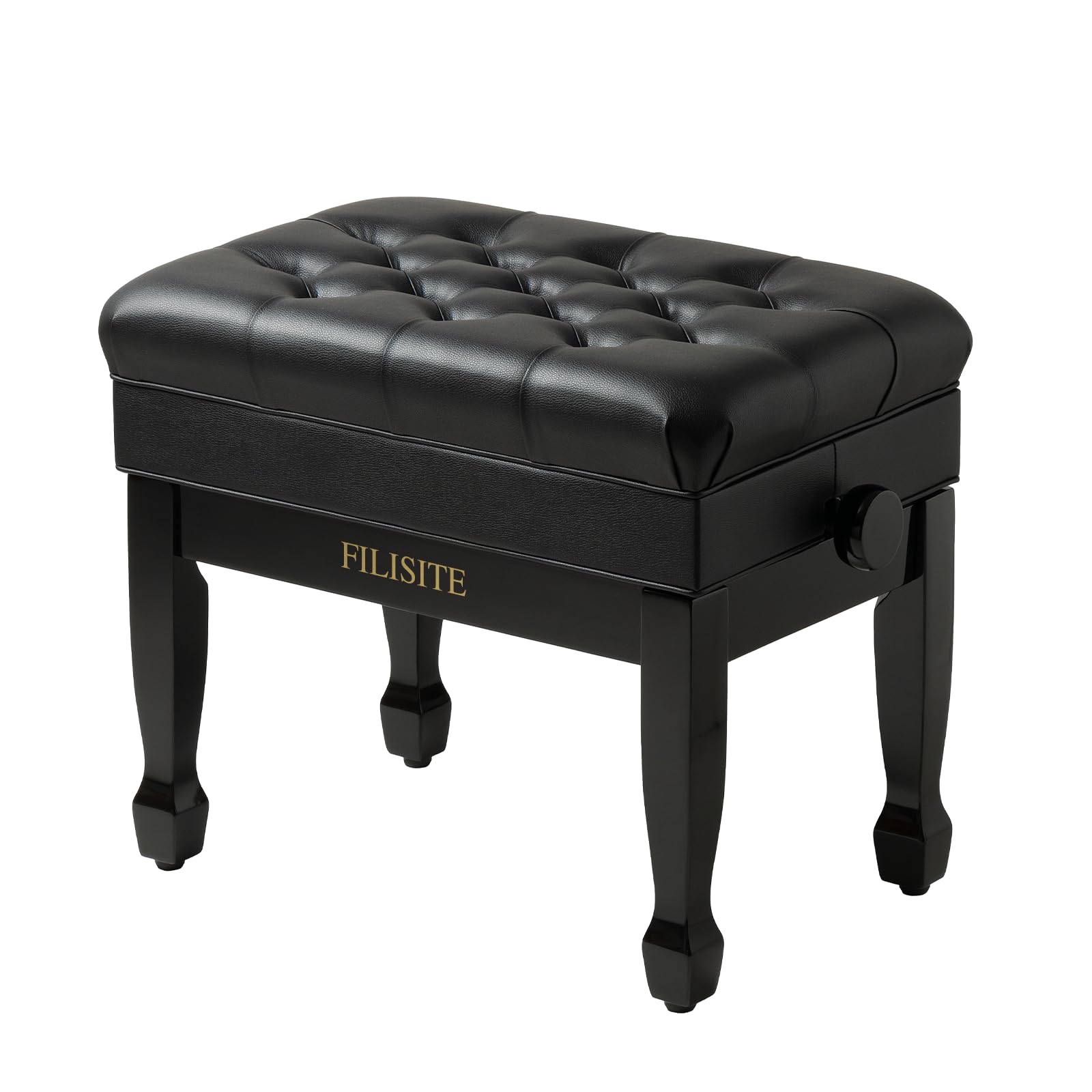 FILISITE Adjustable Height Piano Bench with Storage, Heavy Duty Solid Wood Piano Stool Keyboard Bench with PU Leather Padded Cushion(Black)