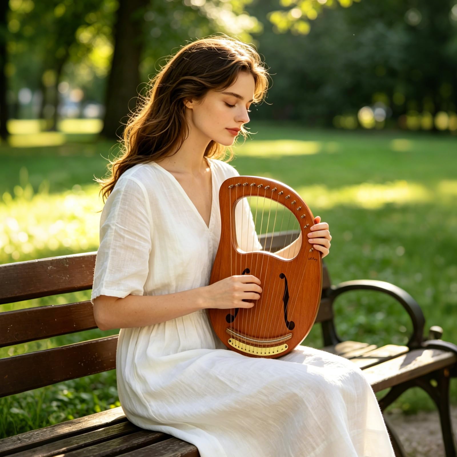 Lotkey Lyre Harp,16 Metal Strings Iron Saddle Mahogany Lyre Harp with Tunning Wrench, Extract Strings, Manual and Gig Bag