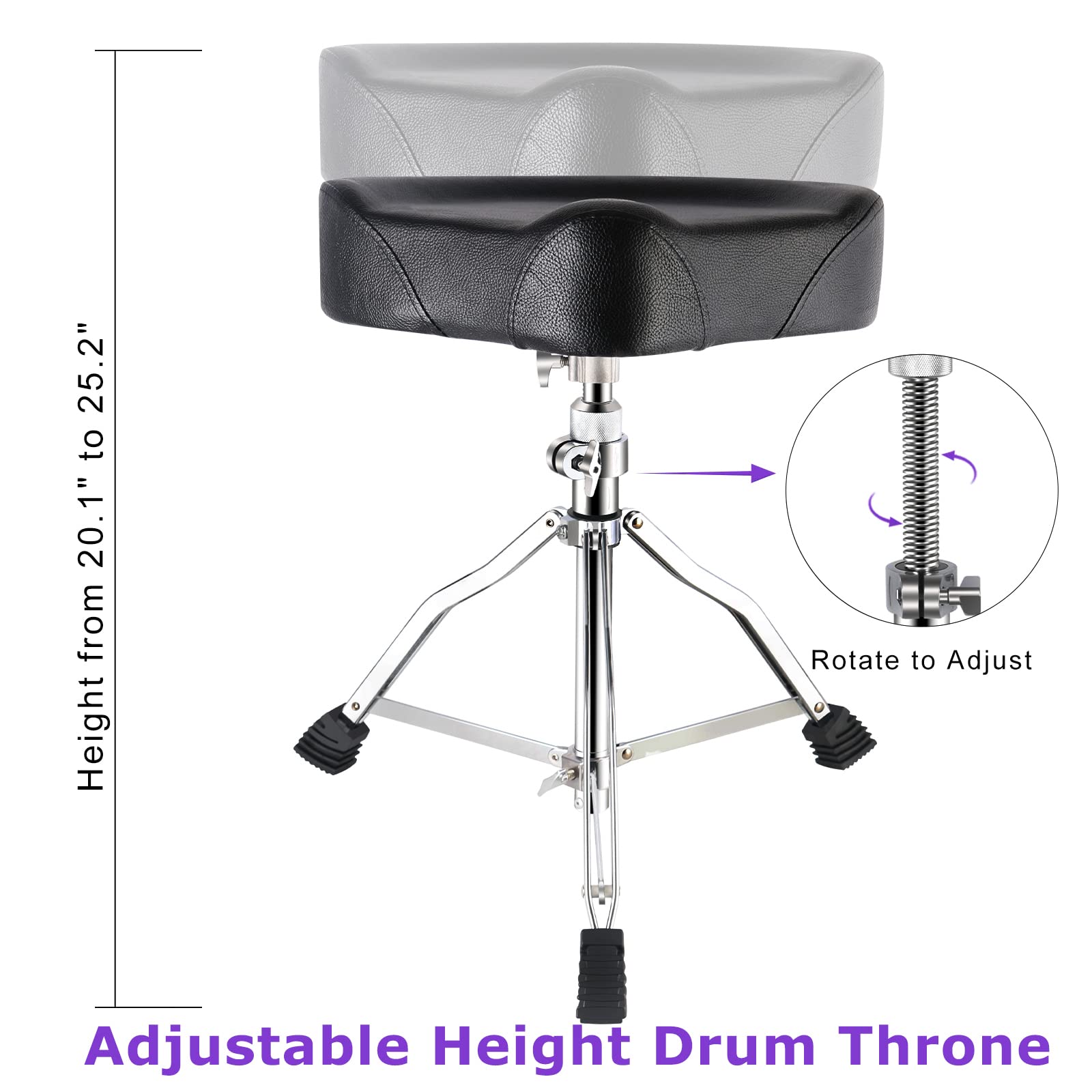 EASTROCK Drum Throne Adjustable Height, Drum Stools Rotatable Padded Motorcycle Style Drum Seat Drum Chair with Anti-Slip Feet for Drummers, Adult