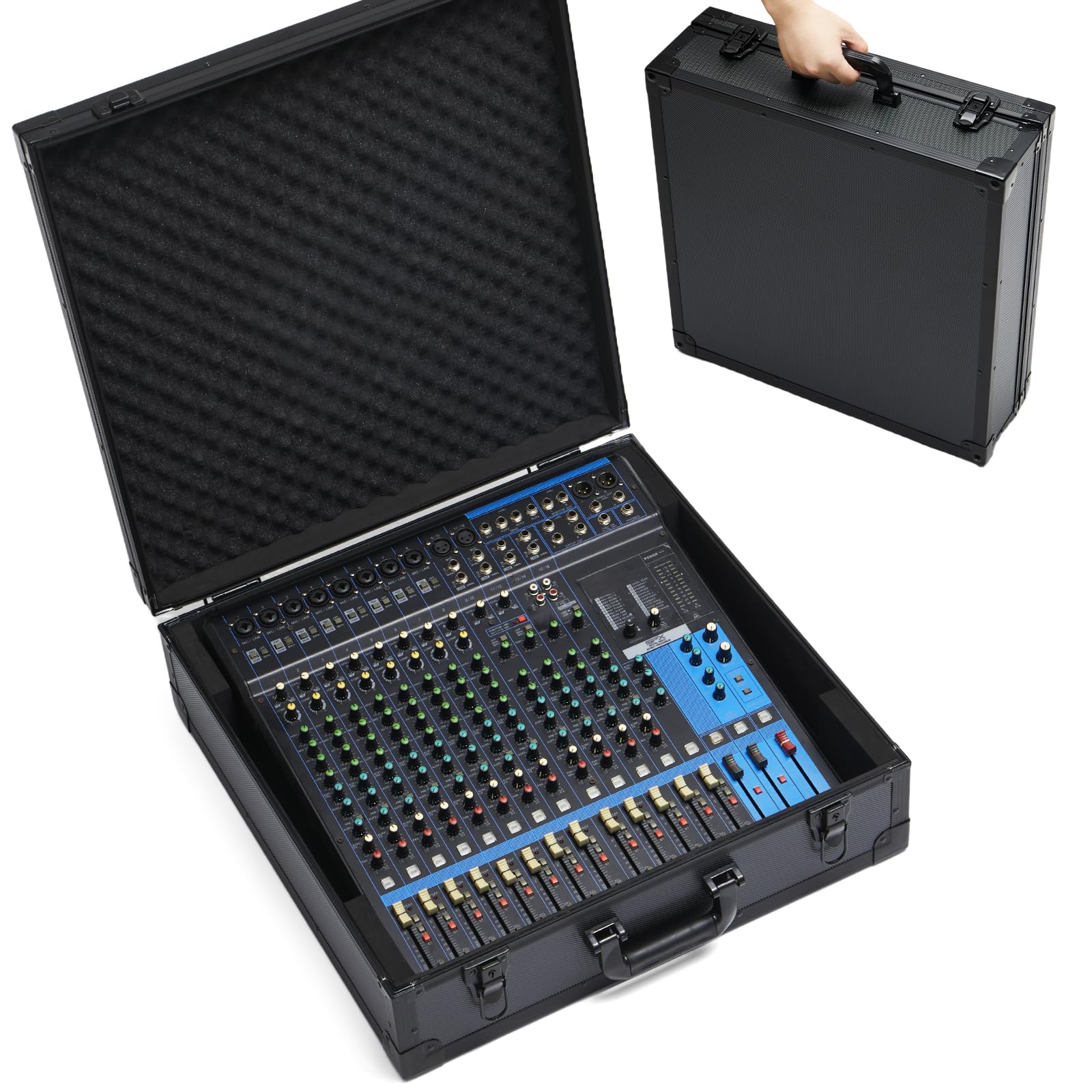 YDEPLVEO Mixer Case for Yamaha MG16XU/ MG20XU | Protective Hard Shell Carrying Storage Gig Bag Case for Mackie ProFX16V3 / Tascam Model 16 with EVA Foam | Fits Mixer Size up to 19.7’’ X 17.4″ X 5.2″