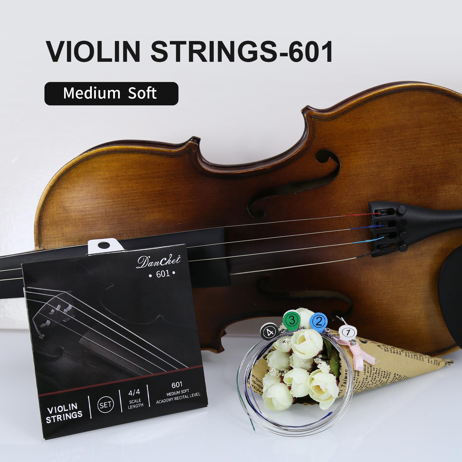 Danchet Violin Strings 4/4 Full Set Academy Performance Grade, Ball End, Medium Soft Wound 601 (Includes E, A, D, G Strings) – Reliable, Affordable Violin Replacement…