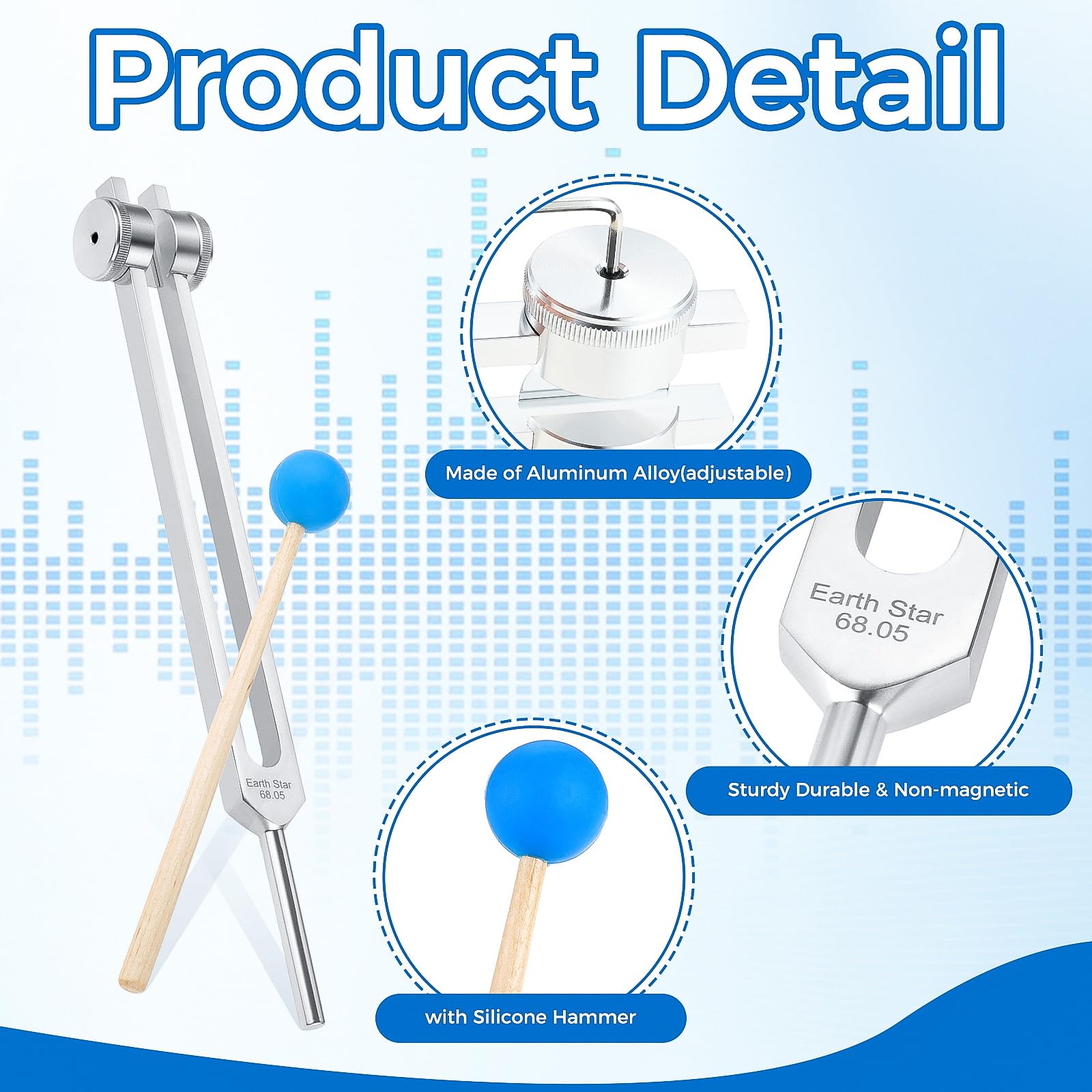 68.05 Solfeggio Tuning Fork for Healing, with Silicone Hammer Bag for Sound