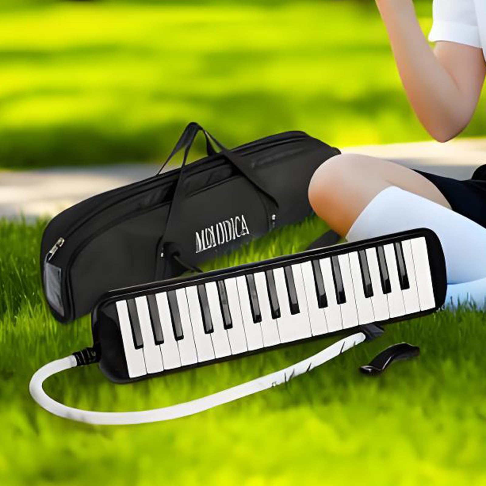 Tosnail 32 Key Melodica with Carrying Bag, Double Tubes Mouthpieces, Wipe Cloth, Air Piano Keyboard Musical Instrument for Beginners, Adults – Black