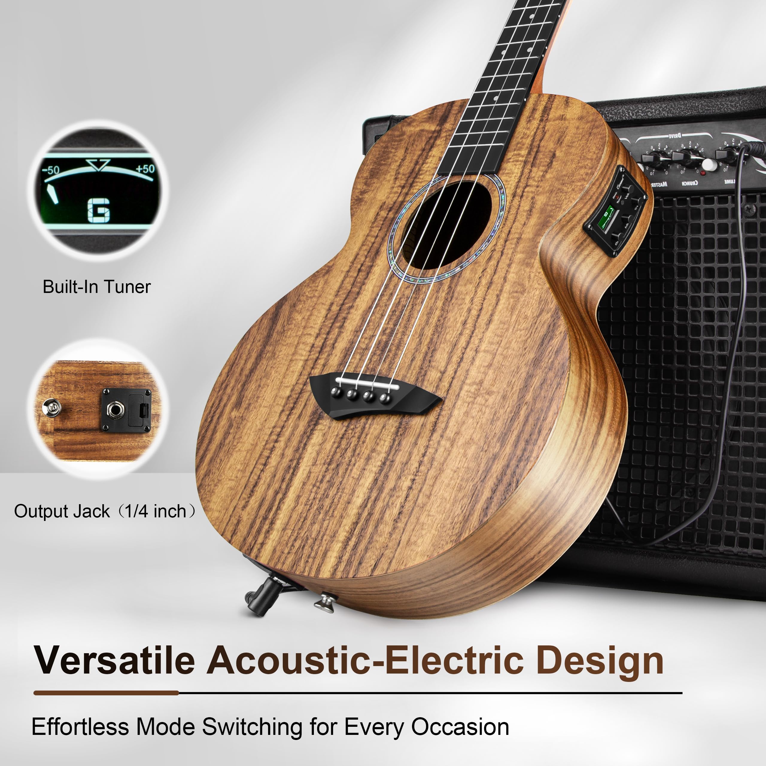 Left Handed – Caramel BLM27 Acacia Baritone Acoustic & Electric Ukulele