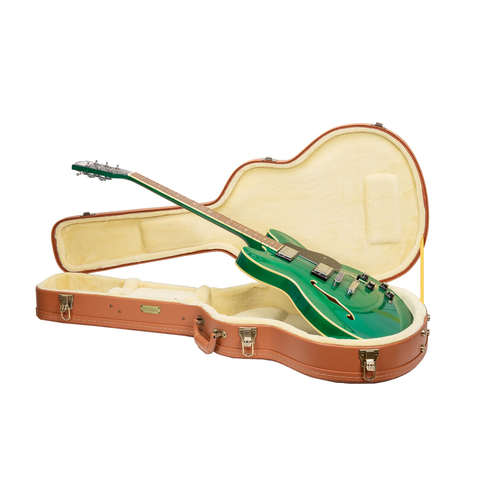 Crossrock Relief Series 335 Guitar Case for ES-335 & Semi-Hollow Electric Guitars | Carved Red Wood Finish, Ivory Plush Interior, Lock (CRW630SARO)