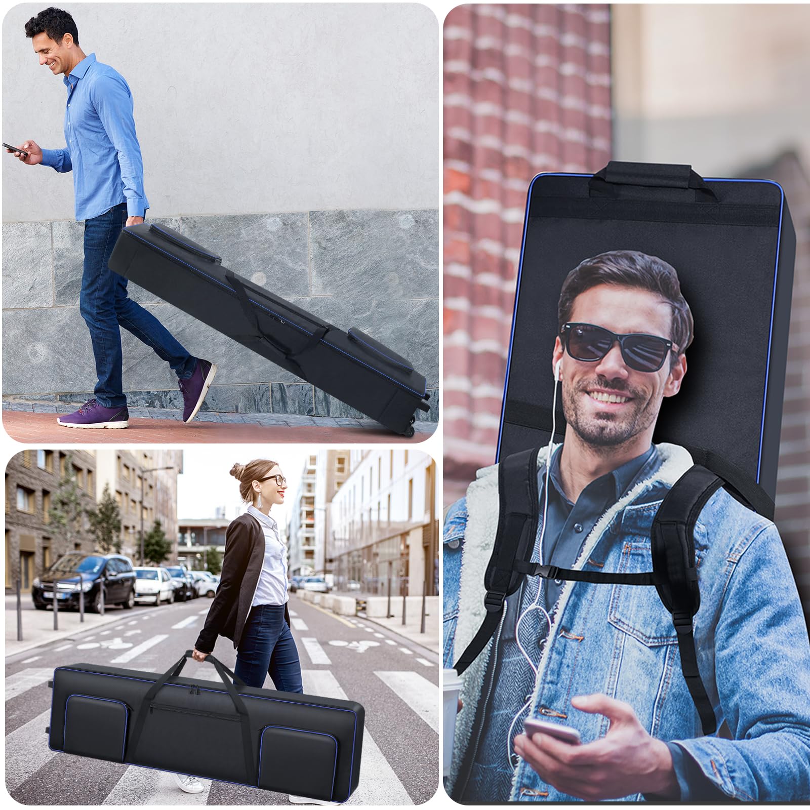 Aleemin 88 Key Keyboard Case Soft Padded with Wheels (52.75”x12.2”x7.1”)