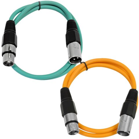 Seismic Audio – SAXLX-2-2 Pack of 2′ XLR Male to XLR Female Patch Cables – Balanced – 2 Foot Patch Cord – Green and Orange