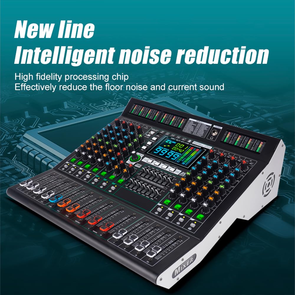 Yamnweo GF8PRO Multifunction 8 Channel Audio Mixer, LCD Color Screen, Supports Multi-Effect Audio Processing, Built-in 7 Band Equalizer and 99 Reverb DJ Mixer for Performance and Studio (GF8 FBM)