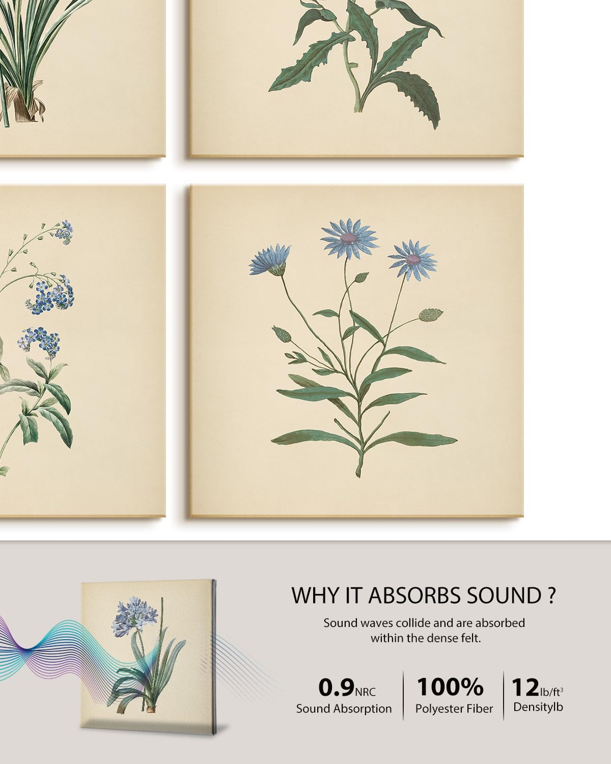 InSimSea Acoustic Wall Art, 72×48 In, Vintage Botanical Art