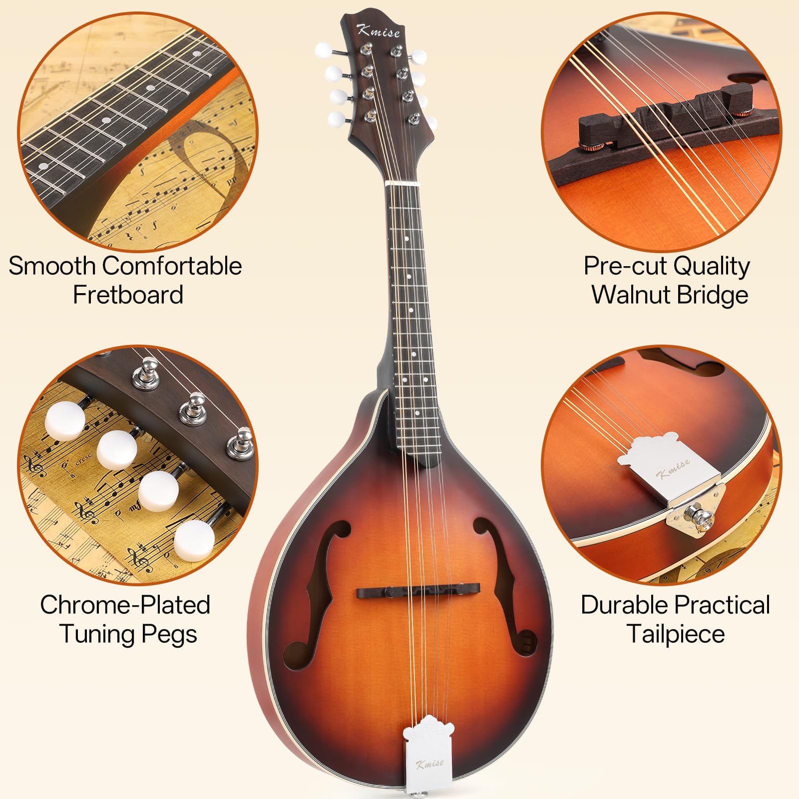 Mandolin Musical Instrument A Style, Acoustic Mandolins Instrument Kit Italian 8 String for Professional Beginners Adults Teens Youth Kids