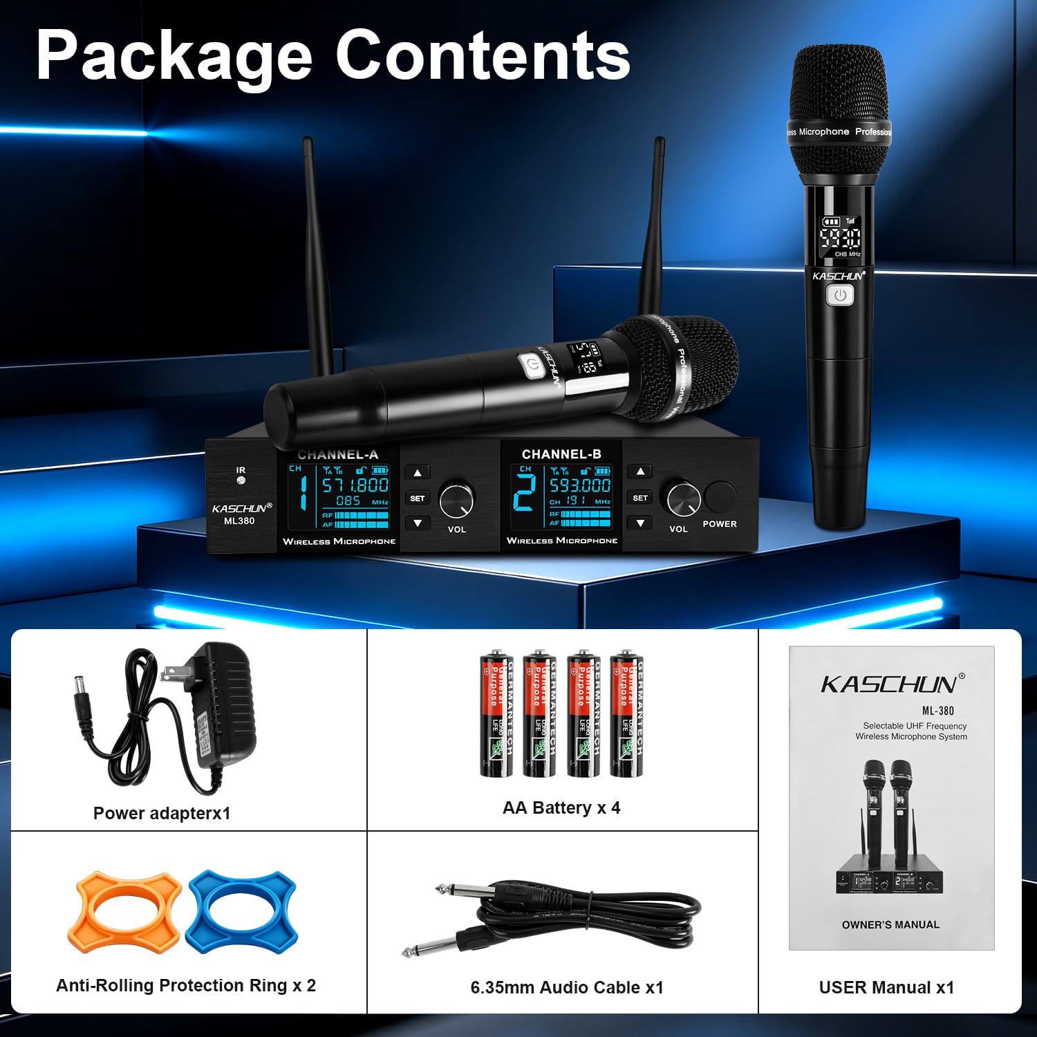 Kaschun Dual UHF Auto Scan Handheld Wireless Microphone System