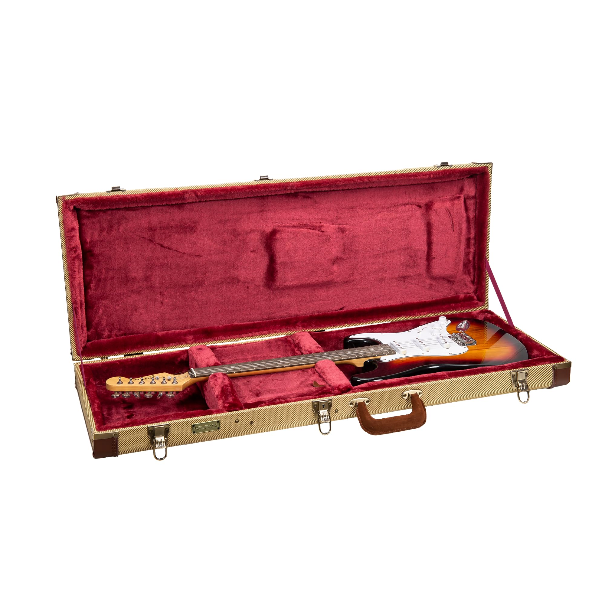 Crossrock Master Series Electric Guitar Case for Fender Stratocaster & Telecaster | Fabric Tweed Exterior, Re-Engineered Wooden Shell, Leather Handle(CRW720EFT)