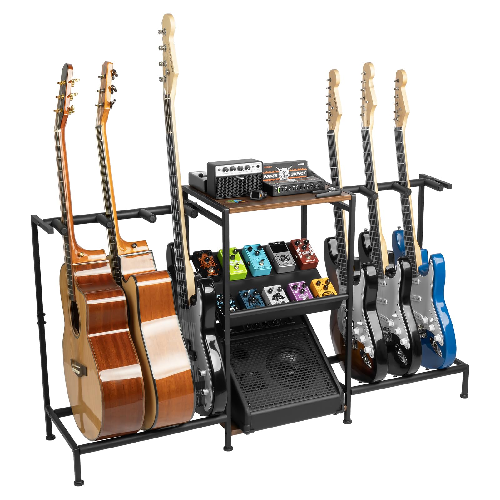 STRICH Guitar Stand – Multiple Guitar Rack with Pedals Organizer for Acoustic, Electric, Bass, Amp Accessories – Display Stand for Home Studio Music Room SMT-40