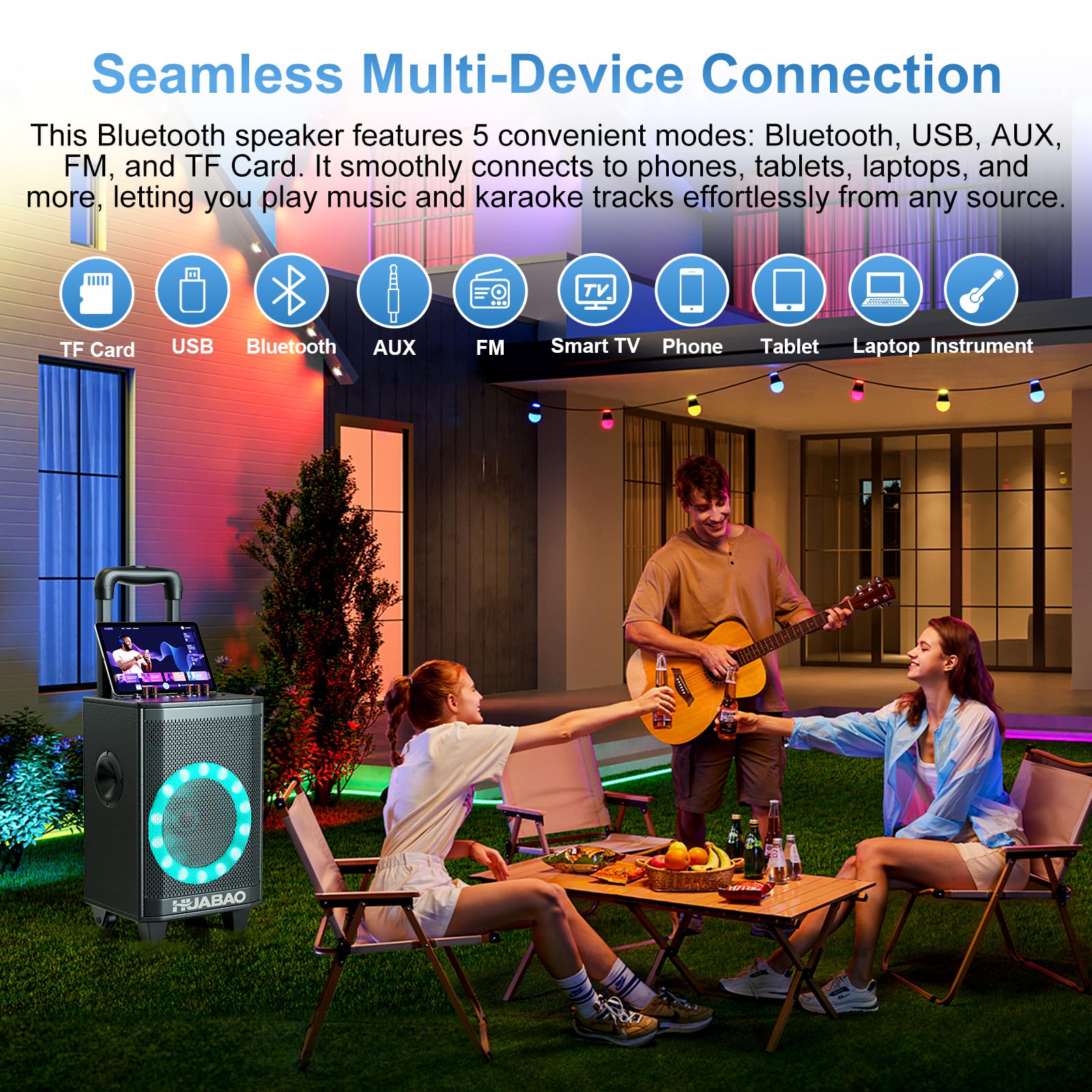 Portable Karaoke Machine with 2 Wireless Microphones, Bluetooth Speaker with Lights and Trolley Wheels, 6600mAh Rechargeable PA System, FM/AUX/USB/TF, Remote, Bass/Treble/Echo Adjust, Ideal for Party